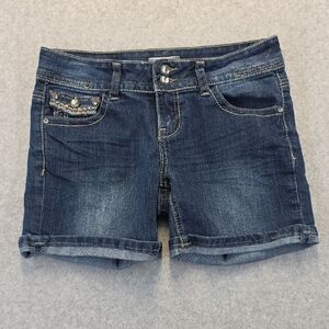 Soundgirl Denim Jean Shorts Cuffed Stretch Blue Mid-Rise